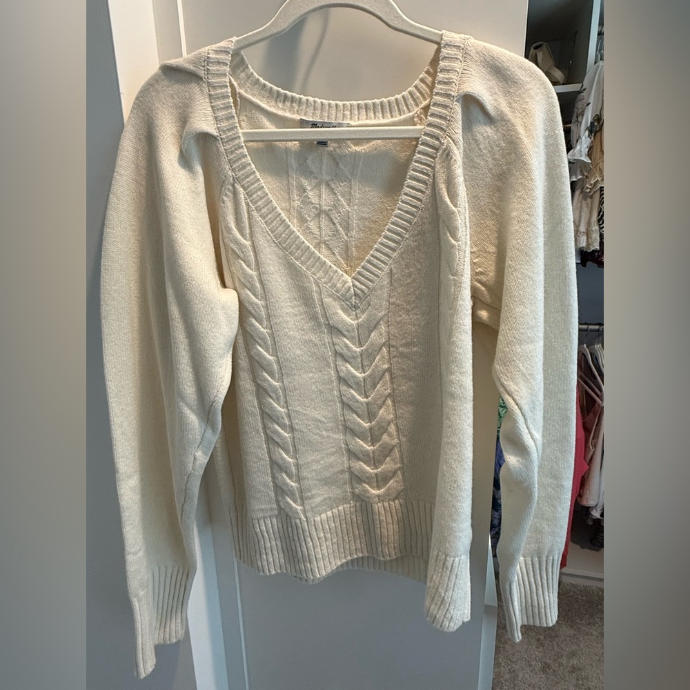 Madewell V-Neck Cable Knit Sweater - Cream